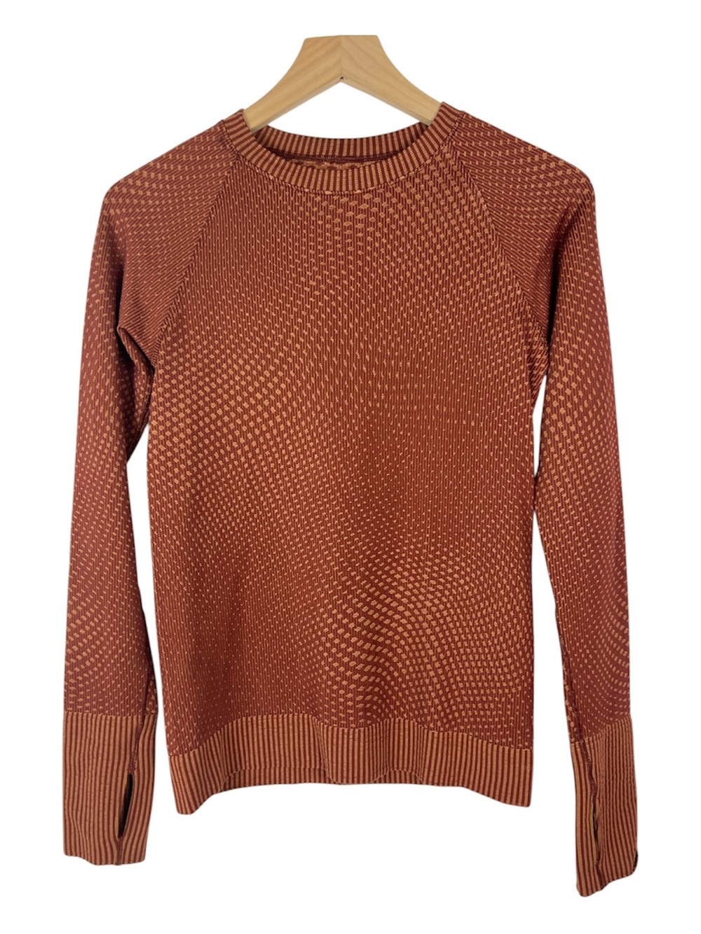Lululemon Sz 4 Rest Less Rust Patterned Crewneck Top in Desert Sun EUC
